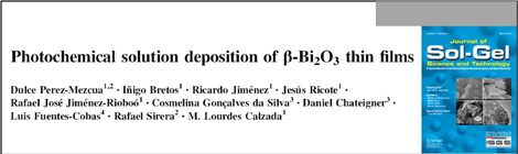 Recent publication in Journal of Sol Gel Science and Technology