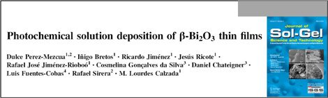 Recent publication in Journal of Sol Gel Science and Technology