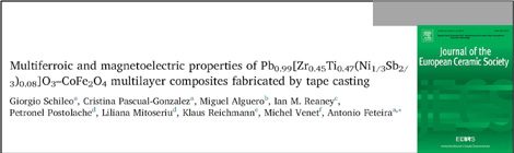 Recent Publication in Journal of the European ceramic Society